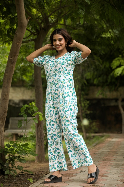 Sooti Syahi Hazel Leaves Hand Block Printed Jumpsuit - Image 2