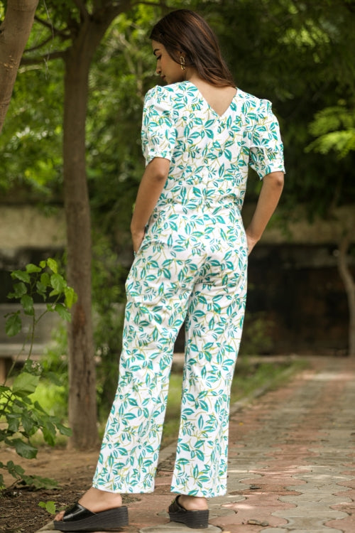 Sooti Syahi Hazel Leaves Hand Block Printed Jumpsuit - Image 5