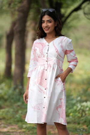 Sooti Syahi Scarlet Streaks Handblock Printed Cotton Dress
