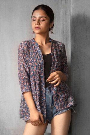 Creative Bee 'SHOWY' Natural Dyed Block-Print Handwoven Gathered Jacket